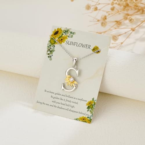 MURNA KARE Sunflower Initial Necklaces for Women, Sunflower Jewelry Gifts for Women Statement Jewelry Inspirational Gifts - Thumbnail 5