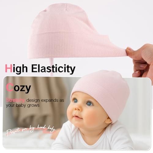 Sofier Baby Hats and Bibs Baby Beanies for Unisex Newborn Infant 0-6 Months Boys Girls Gift Set(US, Age, 0 Months, 6 Months, Pink) - Thumbnail 4