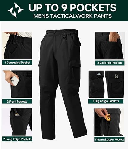 NATUVENIX Tactical Pants for Men, Ripstop Lightweight Cargo Work Pants for Men Water Resistant Mens Hiking Pants Outdoor Black - Thumbnail 5