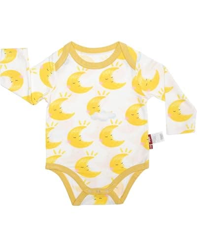 aqpa Long Sleeve Bodysuit for Baby Girls & Boys, Newborn Onesies 92% Viscose from Bamboo, Tagless Baby Clothes w/Snaps (Yellow-moon, 2-3 T) - Image 1