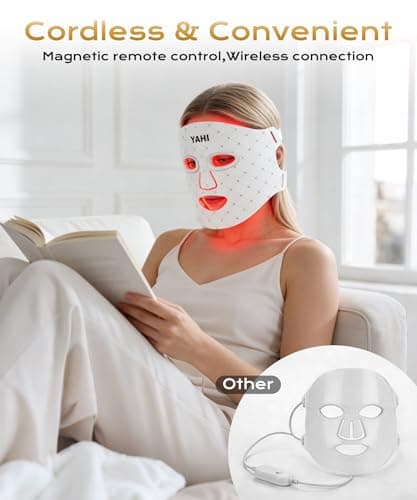 Yahi Red Light Therapy Mask for Face with Magnetic Remote, Wireless LED Face Mask Light Therapy, Red Light Therapy with 850NM NIR, Skin Rejuvenation, Anti-Wrinkle & Firming for Home Travel Use, White - Thumbnail 2
