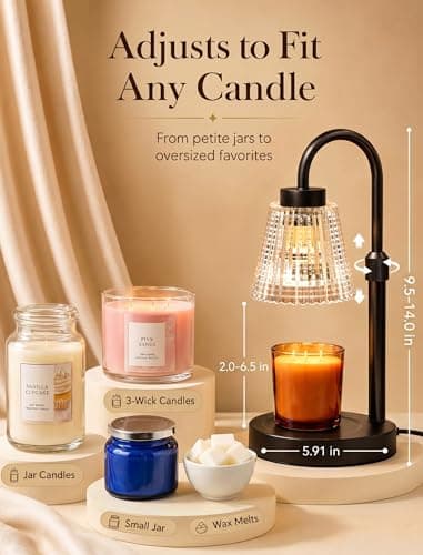 Girece Candle Warmer Lamp with Timer and Dimmer, Adjustable Height Electric Candle Warmer for Jar Candles, 2 Bulbs, Modern Home Decor Birthday Gifts for Women, Housewarming Gifts New Home - Thumbnail 6
