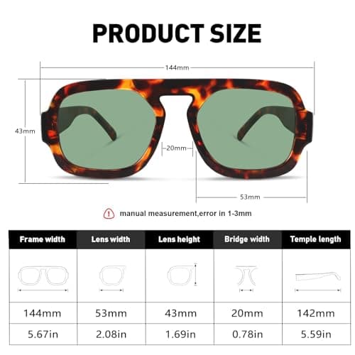 YDAOWKN Retro Square Aviator Sunglasses for Women Men Trendy Flat Top Sun Glasses UV Protection Vintage Shades - Thumbnail 5