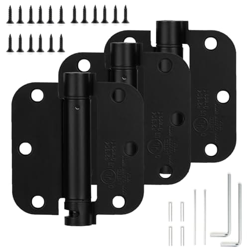 Sophia Self-Closing Door Hinge 3.5 Inch Rounded 5/8 Radius Interior, Spring Loaded Hinge Adjustable Tension for Garage Residential Standard Bedroom Indoor Doors, 3 Pack, Matte Black, UL Listed - Image 1