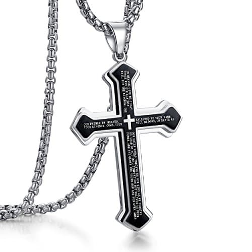 Rehoboth Men's Stainless Steel Nail Cross Pendant Necklace for Men Lord's Prayer Pendant Big Pendant and Strong Chain 24 Inch - Image 1