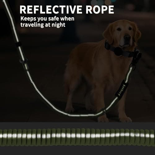 AIRUIDOG Heavy Duty Tactical Bungee Dog Leash, 4-6FT Shock Absorbing Tactical Dog Leash with 2 Padded Handles, Metal Carabiner Clip, Car Seatbelt, Reflective for Medium Large Dogs (ArmyGreen) - Thumbnail 6