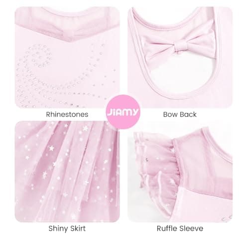 Girls Ballet Leotards 3 Pcs Set Ruffle Sleeve Dance Dress with Removable Tutu & Scrunchy Bow Back Combo Size 9-10 Pink - Thumbnail 5