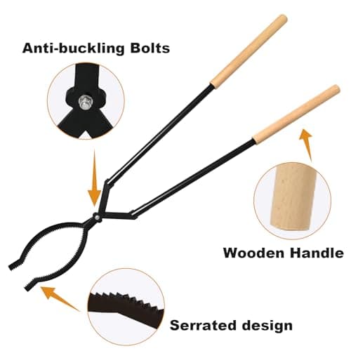 Heavy Duty Firewood Tongs – 42" Large Fireplace Tongs Log Grabber with Scissor Shape Serrated, Portable Expandable Fire Pit Tongs for Outdoor Fire Pit, Indoor Fireplaces, Campfires, Bonfires - Thumbnail 3