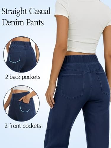 FIGKICKSEN Wide Leg Jeans Woman, High Waisted Baggy Stretchy Jeans for Women Trendy Straight Casual Leg Denim Jean Pants Light Blue - Thumbnail 3