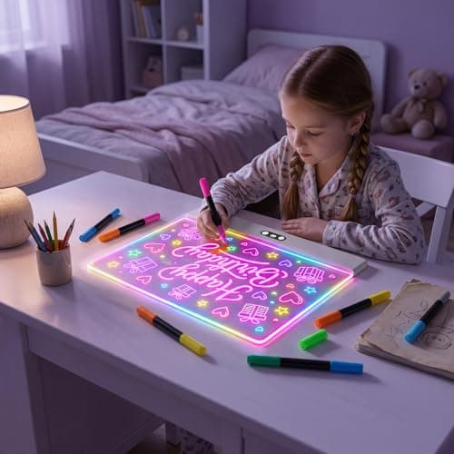 KOBAIBAN LED Drawing Board for Kids, 16” Rechargeable Light Up Drawing Pad with 1500mAh Battery, 11 Light Modes Neon Dry Erase Board, LED Note Pad for Message, Night Light, Gifts for Girls Boys - Thumbnail 3