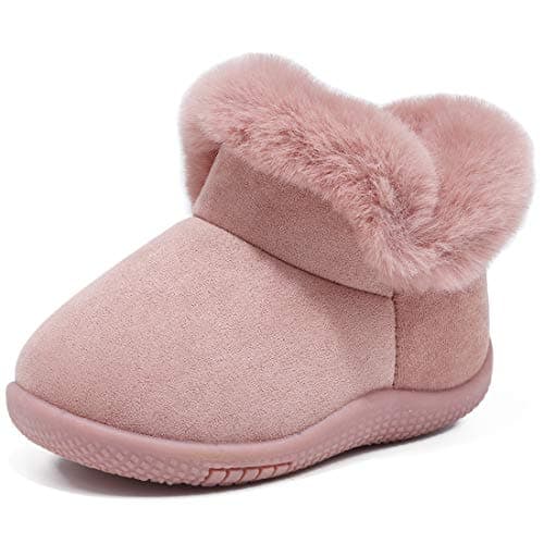 KEESKY Toddler Girl Boots Suede Cute Warm Fur Lined Winter Shoes for Toddler Size 3.5 M Pink - Image 1