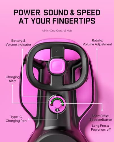 FanttikRide N10 Classic Electric Wiggle Car with Pedal, Type-C Rechargeable Battery, One-Click Detachable Mop, GlideWiz, Anti-Rollover, Flashing Wheels, Bluetooth, Ages 3+, 150 Lbs, Pink - Thumbnail 6