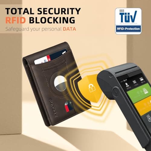 RUNBOX AirTag-Wallet-Mens-Slim-RFID Blocking Wallets Leather with Bill Compartment Air Tag Bifold Card Holder Wallet Gifts for Men Dad - Thumbnail 5