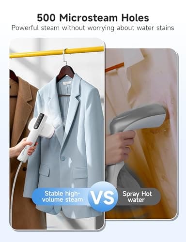 Steamer for Clothes,1200W Powerful Portable Steamer Iron,15s Fast Heat-up,100ml Tank,20 Min Continuous Steam, Wrinkle Remover for Travel, Home, Office(Serene white) - Thumbnail 5