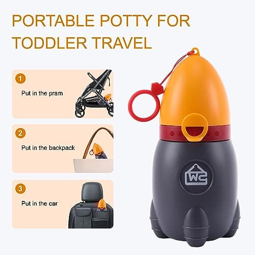 DIJIAMEIYA Portable Potty for Kids – Leak-Proof Rocket Travel Urinal for Boys & Girls, Lightweight Road Trip Essential for Car, Camping, Potty Training, Easy-Clean Reusable Pot(Vitality Orange) - Thumbnail 2