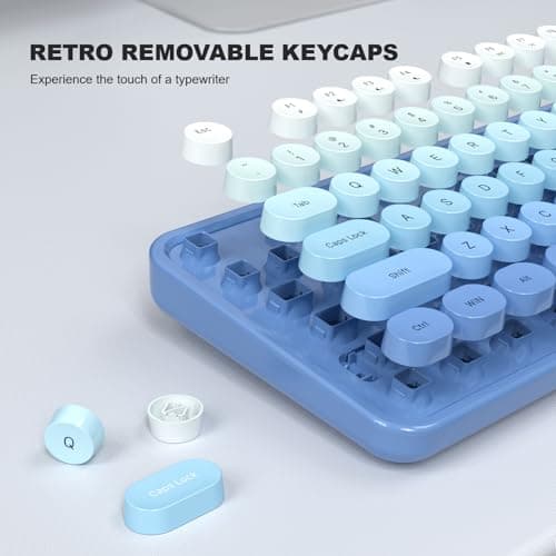 Atelus USB Wired Computer Keyboard - Retro Typewriter Style Full Size Office Keyboard with Number Pad, Caps Indicators, Foldable Stands, for PC Laptop Desktop Windows (Blue) - Thumbnail 6