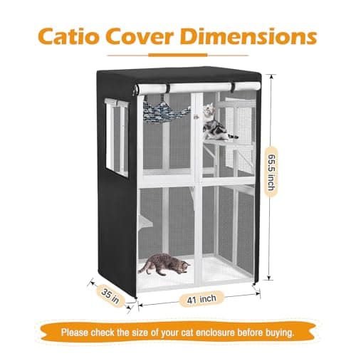 Colewin Catio Cover,41" L x 35" W x 65.5" H Cover for Catio Outdoor Cat Enclosure Waterproof, 420D Cat Cage Covers for Nyeekoy Catios, Outdoor Cats Enclosure Covers(Black)(Catios Not Included) - Thumbnail 2
