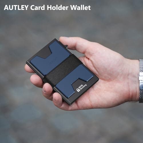 AUTLEY Slim Wallet For Men, Rfid Blocking Mens Wallet, Minimalist Wallet For Men, Pop Up Credit Card Holder with Cash Band (Blue+Black) - Thumbnail 2