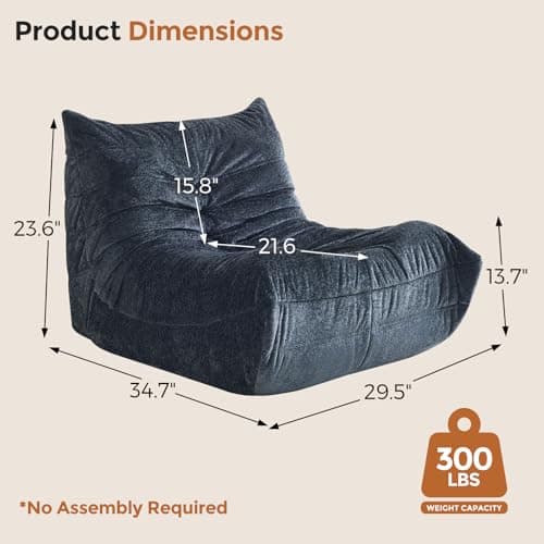 Ayovoch Bean Bag Chairs for Adults, Giant Bean Bag Chair, Memory Foam Beanbag Chair, Bean Bag Sofa for Living Room, Dorms, Apartments, Reading Corner (Black Plush) - Thumbnail 2