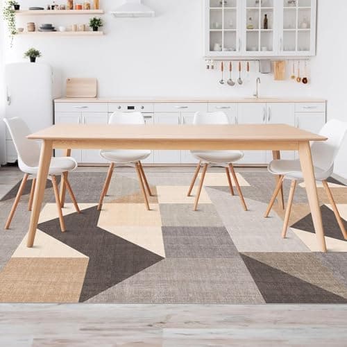 HOMFINE Washable Area Rug - Geometry Style Modern Rugs for Living Room, Bedroom, Machine Washable Rug Soft Non Slip Non Shedding Area Rug - Grey Brown, 5'x7' - Thumbnail 6