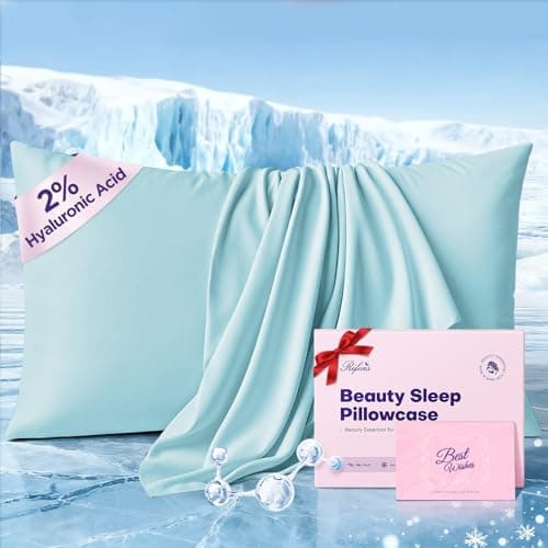 Instant Chill Cooling Pillowcase for Hot Sleepers, 2% HA Infused Pillowcase Hydrates Skin & Hair, Reduces Wrinkles & Frizz, Softer Than Silk Pillow Cases, Pillow Covers Queen (Mint Blue, 1 Pack) - Image 1