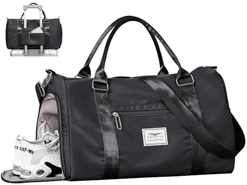 FIORETTO Womens Gym Tote Duffle Bag with Wet Pocket & Shoe Compartment, Sports Duffel Overnight Weekender Hospital Workout Carry on Bag for Girls, Ideal for Travel, Swimming, Dance, Ballet Black - Image 1