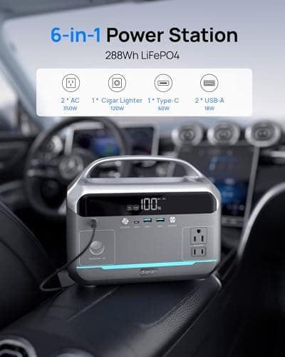 DARAN Portable Power Station with 60W Solar Panel Included, 288Wh LiFePO4 Battery, 350W (600W Peak), 7-Port Design, 2.1Hrs Fast Charing Solar Generators for Home, Outdoor Camping - Thumbnail 3