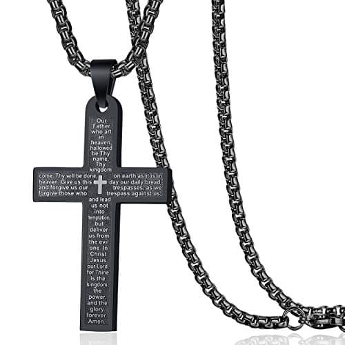 Rehoboth Stainless Steel Bible Verse Our Father Lord's Prayer Cross Pendant Necklaces for Men Women 24 Inch Chain Black - Image 1