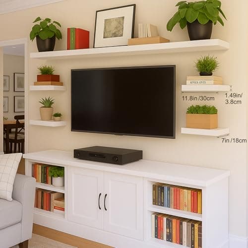 Mifurn Floating Shelves for Wall White Shelves Bathroom, Bedroom and Living Room, Wall Shelves & Book Shelf, Hanging Shelf, Modern Wooden Wall-Mounted Small Floating Shelf, 12x7x1.5 in, Set of 2 - Thumbnail 3