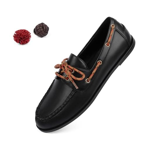 QIY Black Womens Loafers Flat Loafer Pumps for Women Lace Up Detachable Decorative Fringe Ball Loafers Business Formal Work Shoes Size 7.5 - Image 1