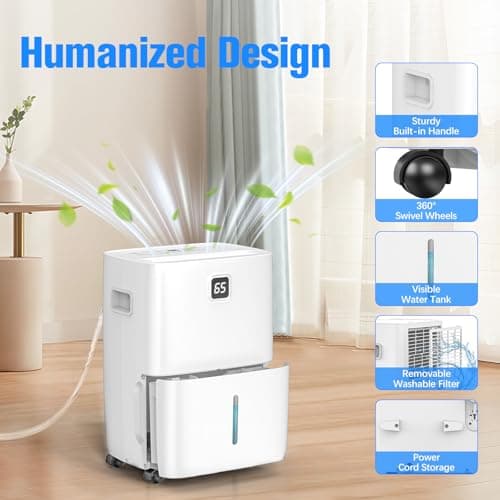 DEVERSE Max 80 Pints Energy Star Dehumidifier for Home/Bedroom/Basement, 5000 Sq.Ft Coverage, with Drain Hose, Smart Humidity Control & Large Tank - Thumbnail 6