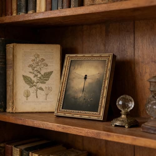 Gold Framed Wall Art, Vintage Dragonfly Canvas Prints - Gothic Dark Moody Insect Pictures, Rustic Retro Nature Cottagecore Animal Decor Gallery Artwork for Living Room, Bedroom 12x16 inch - Thumbnail 5