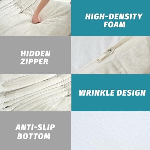 Homguava Bean Bag Chair, Giant Beanbag Chairs for Adults, Memory Foam Fireside Chair, Large Lazy Floor Sofa, Sofa Couch with High-Rebound Foam, Lounge Chair for Living Room, Bedroom (Beige, Single) - Thumbnail 6