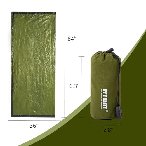IVYWNT Emergency Sleeping Bag & LED Beanie Hat Set, Waterproof Thermal Mylar Bivy Sack, Portable Survival Gear for Hiking, Camping, Bug-Out Bags & Emergency Kits, Green - Thumbnail 4