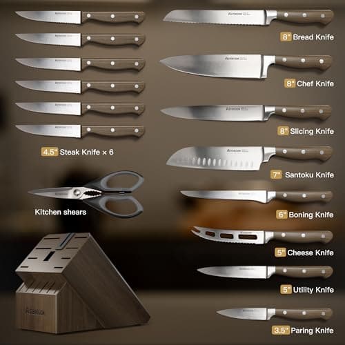 Astercook Knife Set, 17 Pcs Forged Knife Block Set, Full Tang Professional Kitchen Knives in Stainless Steel with Triple-Rivet Ergonomic Handles, Gift-Ready Collection - Thumbnail 2