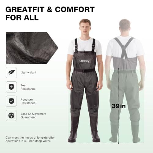 Lekesky Fly Fishing Chest Waders with Boots for Men Women, US Sizes 5–14,2-Ply Nylon/Pvc Waterproof Waders(Brown,M12) - Thumbnail 5