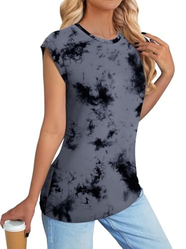 NORACORA Floral Tops for Women Summer Outfits 2026 Comfy Crew Neck T Shirts Chic Hawaiian Outfits Women Blouses Dressy Casual Spring Colored Shirts Dark Grey Print S - Thumbnail 4