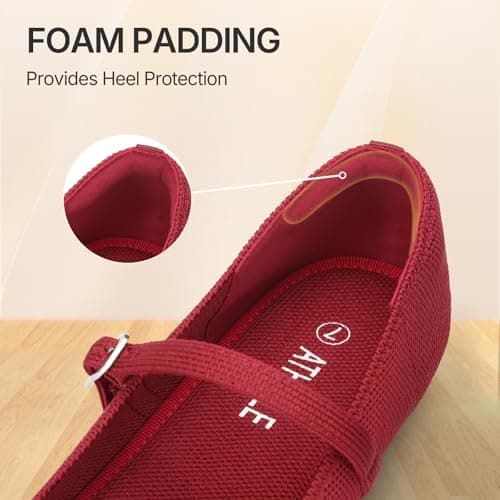 ATHMILE Square Toe Ballet Flats Mary Janes Shoes Women with Padded Heel & Adjustable Strap, Knit Slip-On Flats for Women for Office, Dressy & Casual, Machine Washable for Easy Care Red Size 10 - Thumbnail 5