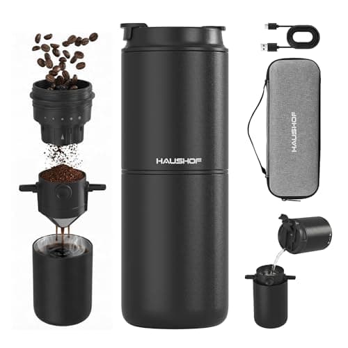 HAUSHOF Portable Electric Coffee Grinder, Travel Coffee Maker and Brewing Kit, Coffee Grinders for Home Use, Portable Pour Over Coffee Maker For Travel, Camping, Car - Image 1