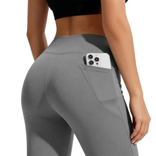 AMLEER Women's V Waist Side Split Wide Leg Yoga Leggings - High Waisted Crossover Stretchy Workout Flare Yoga Pants（Gray, Small - Thumbnail 5