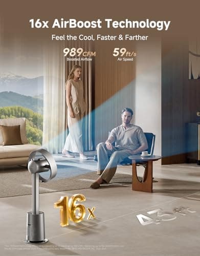 DREAME Bladeless Tower Fan for Bedroom, Smart Standing Fan with 270° Spatial Airflow for Whole-Room Circulation, 59ft/s High Velocity, 10 Speeds 3 Modes, Temperature-Adaptive Airflow, MF10-Silver - Thumbnail 3