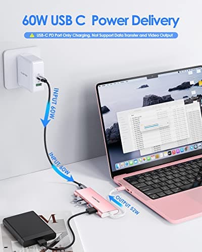 LENTION USB C Hub with 4 USB 3.0 & Type C Charging Compatible 2025-2016 MacBook Pro, 2025-2018 Mac Air, New Surface, Chromebook, More, Stable Driver Certified Type C Multiport Adapter (Rose Gold) - Thumbnail 5