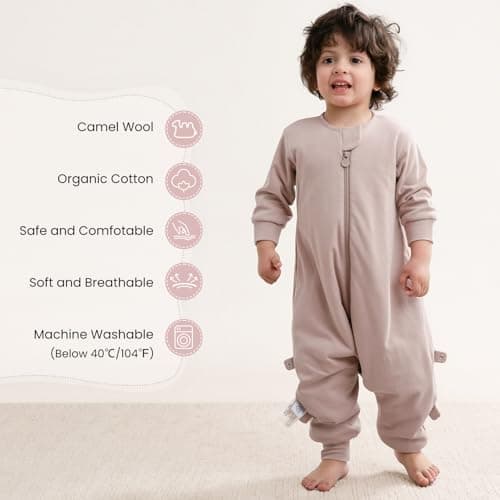 Unisex Toddler Sleep Sack with Feet 1.0 Tog Split Legs Sleep Sack 3T-4T, Sleep Bag Walker, Gifts for Boys & Girls, Dusty pink - Thumbnail 2