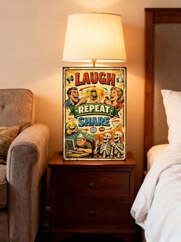 Laugh Repeat Share Metal Sign - 8x12 Inch Vintage Tin Plaque Featuring Emoji, Social Media, and Skeleton Art, Perfect for Fun & Quirky Home or Office Decor, Pre-Drilled for Easy Hanging" - Thumbnail 2