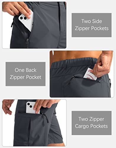 Pudolla Men's Hiking Cargo Shorts 9" Lightweight Outdoor Work Shorts for Men Travel Golf Camping Casual with 5 Zipper Pockets(Deep Grey Large) - Thumbnail 4