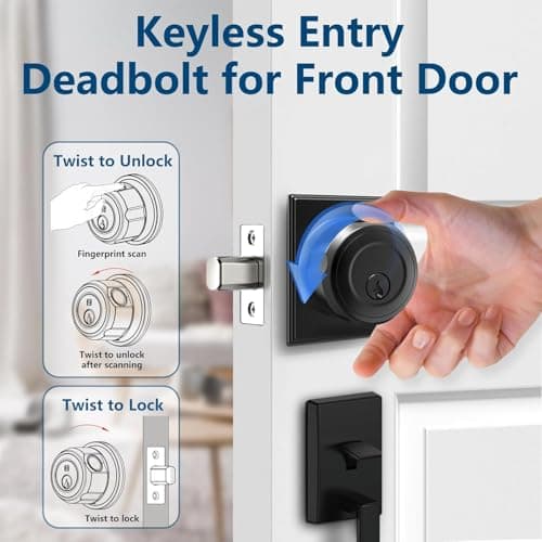 GeekTale Fingerprint Deadbolt, Fingerprint Door Knob, Smart Deadbolt Lock, Smart Door Lock, Twist to Lock&Unlock, Keyless Entry Door Lock with App, for Front Door, Garage, Easy Installation - Thumbnail 2