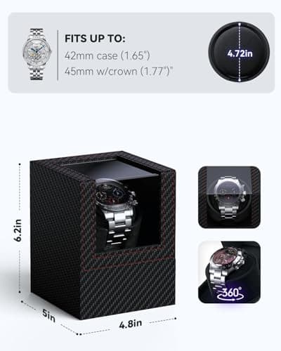 KAVYIA Automatic Watch Winder with Japanese Motor – Silent Adjustable Rotation, Premium PU Leather Exterior and Soft Flexible Watch Pillows, for Father's Day Gift for Him, Christmas Gift 2025 - Thumbnail 4