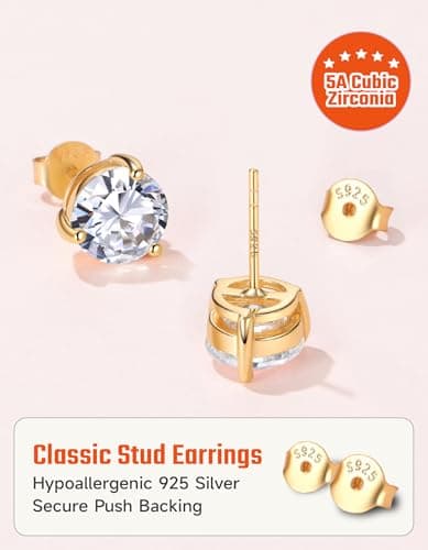 Justbeingcute 2ct Birthstone Stud Earrings for Women April White Diamond Stud Earrings Sterling Silver Birthstone Earrings 8mm Hypoallergenic Earrings for Sensitive Ears - Thumbnail 4