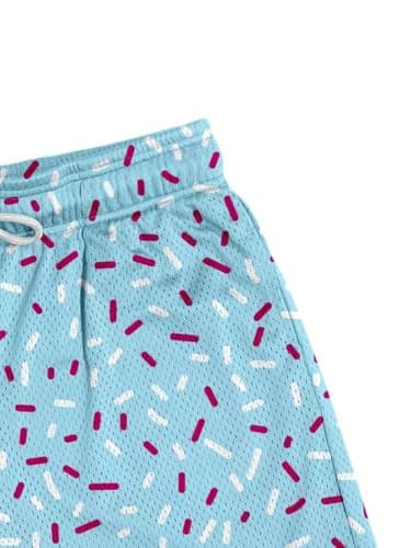 Men's Ice Cream Graffiti Print Mesh Athletic Lightweight Quick-Dry Gym Shorts with Pockets for Running Basketball Workout (US, Alpha, X-Large, Regular, Regular, Blue) - Thumbnail 5