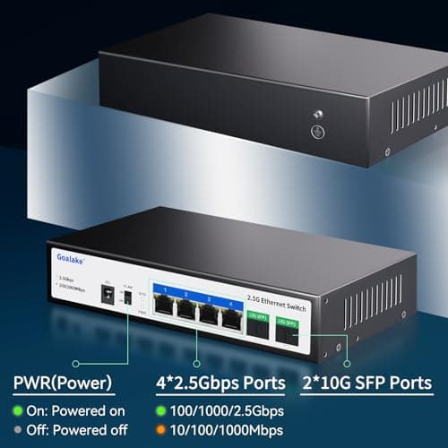 Goalake 6 Ports Ethernet Switch, 4X2.5G RJ45 Ports and 2X10G SFP Port, 60Gbps Switching Capacity, Ideal for 2.5GB NAS, 4K Video, Gaming PC, 2.5GB Server, 2.5GB WiFi AP,2.5GB PCIe Adapter 2.5GB Gigabit - Thumbnail 6